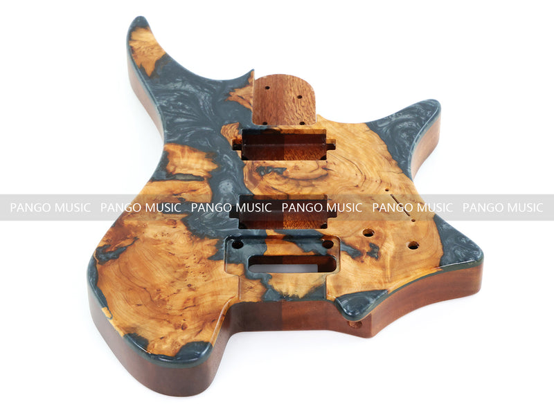 One-of-a-Kind Burl Wood Veneer Epoxy Resin Headless Electric Guitar Body (HBE-019)