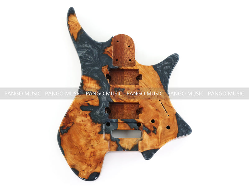 One-of-a-Kind Burl Wood Veneer Epoxy Resin Headless Electric Guitar Body (HBE-019)