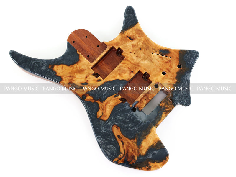 One-of-a-Kind Burl Wood Veneer Epoxy Resin Headless Electric Guitar Body (HBE-020)