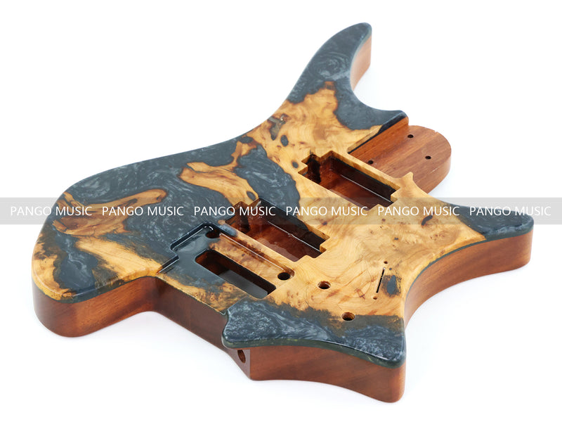 One-of-a-Kind Burl Wood Veneer Epoxy Resin Headless Electric Guitar Body (HBE-020)