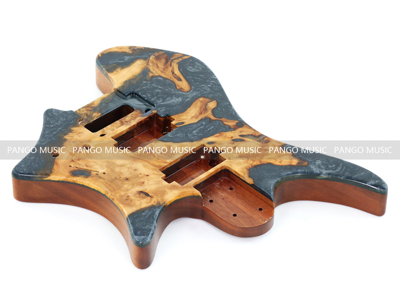 One-of-a-Kind Burl Wood Veneer Epoxy Resin Headless Electric Guitar Body (HBE-020)
