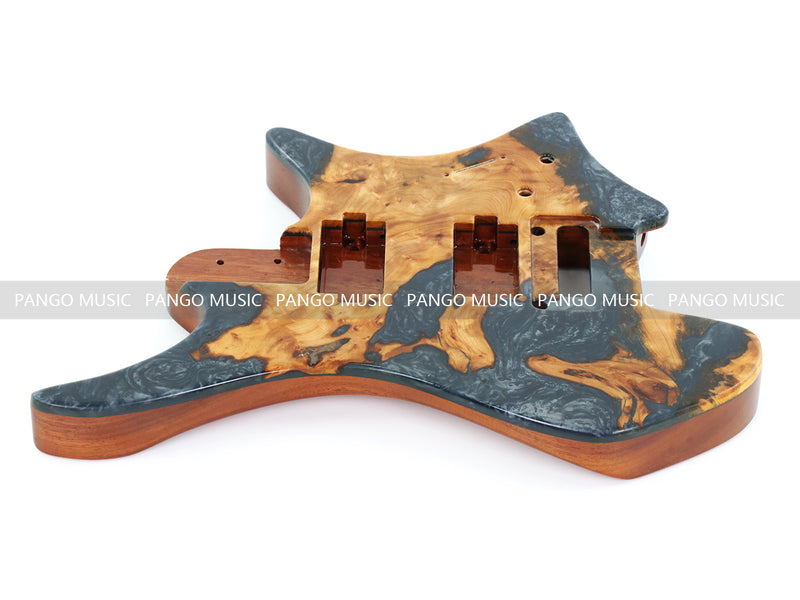 One-of-a-Kind Burl Wood Veneer Epoxy Resin Headless Electric Guitar Body (HBE-020)