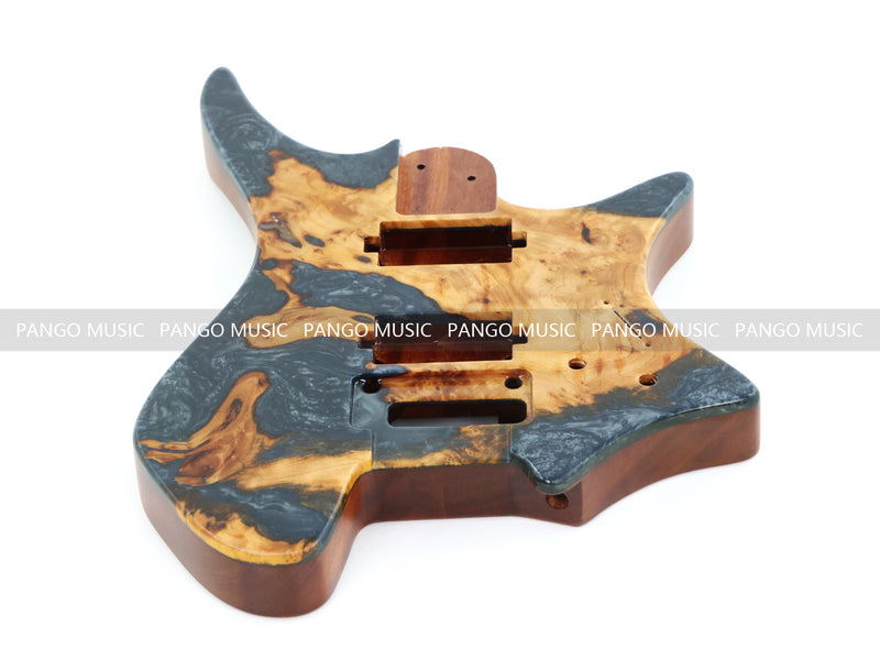 One-of-a-Kind Burl Wood Veneer Epoxy Resin Headless Electric Guitar Body (HBE-020)