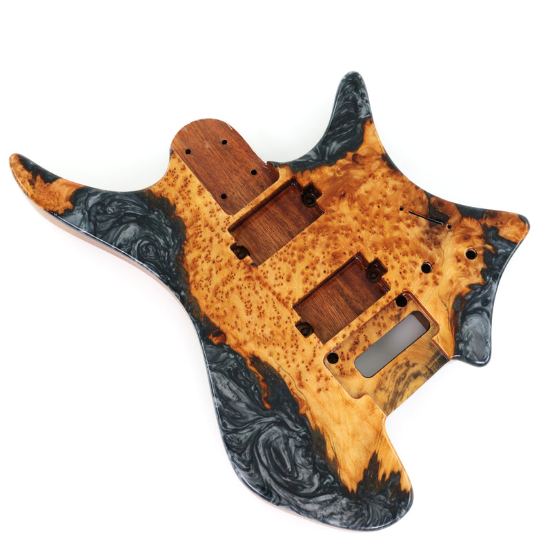 One-of-a-Kind Burl Wood Veneer Epoxy Resin Headless Electric Guitar Body (HBE-021)