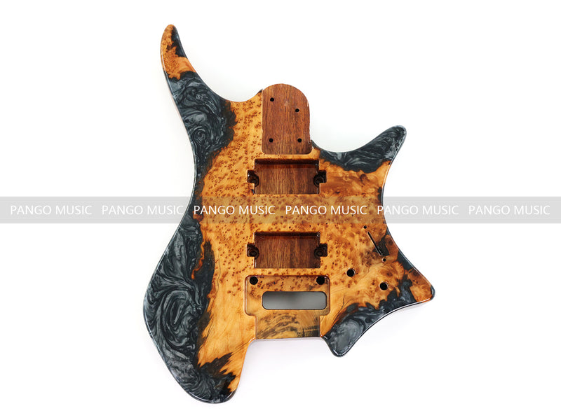 One-of-a-Kind Burl Wood Veneer Epoxy Resin Headless Electric Guitar Body (HBE-021)