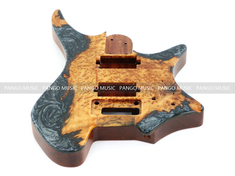 One-of-a-Kind Burl Wood Veneer Epoxy Resin Headless Electric Guitar Body (HBE-021)