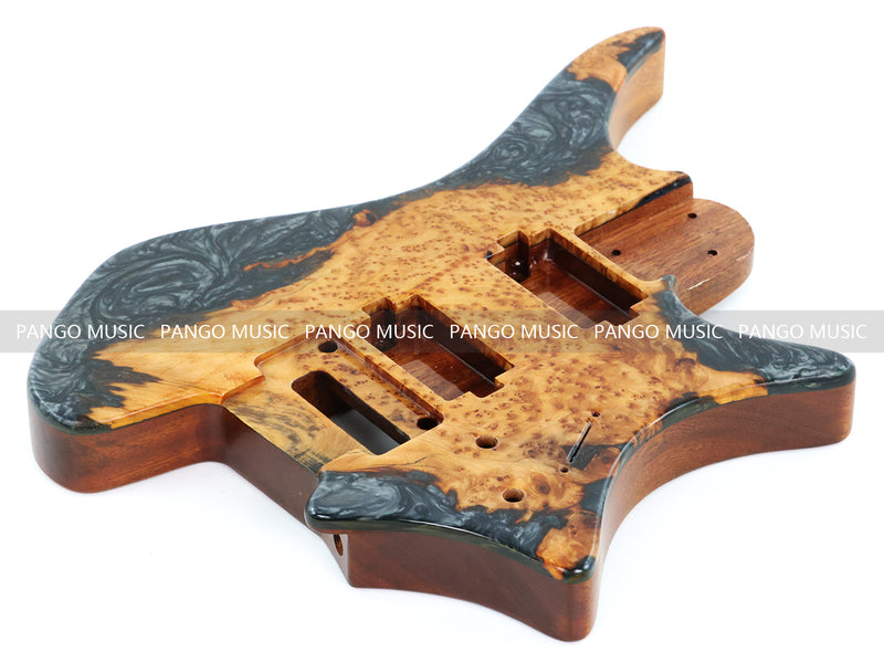 One-of-a-Kind Burl Wood Veneer Epoxy Resin Headless Electric Guitar Body (HBE-021)