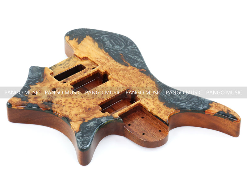 One-of-a-Kind Burl Wood Veneer Epoxy Resin Headless Electric Guitar Body (HBE-021)