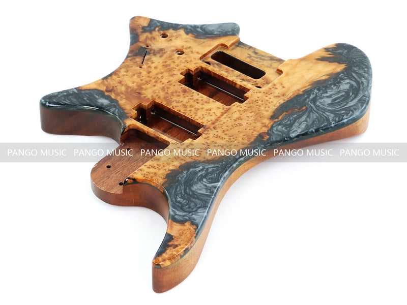 One-of-a-Kind Burl Wood Veneer Epoxy Resin Headless Electric Guitar Body (HBE-021)