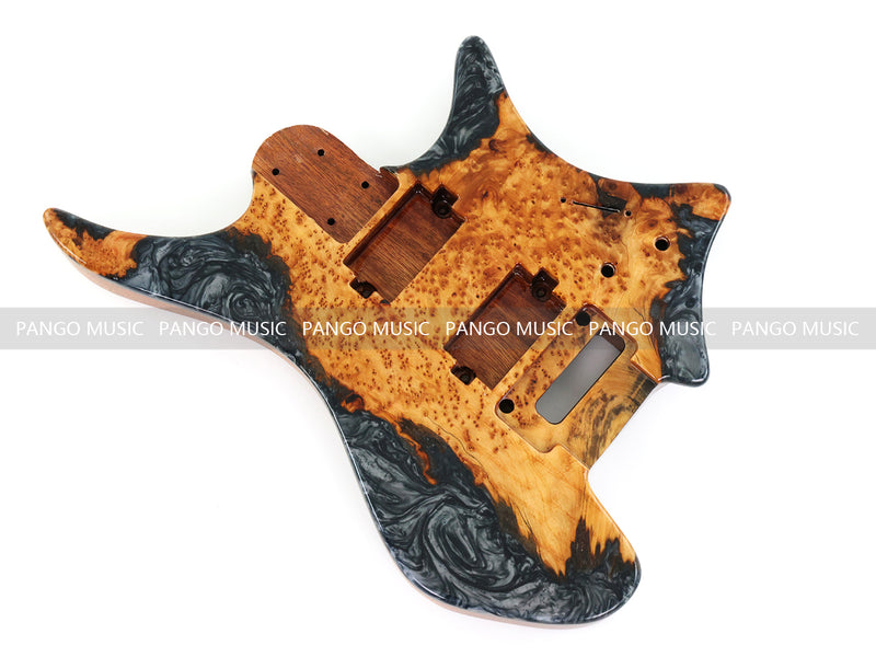 One-of-a-Kind Burl Wood Veneer Epoxy Resin Headless Electric Guitar Body (HBE-021)