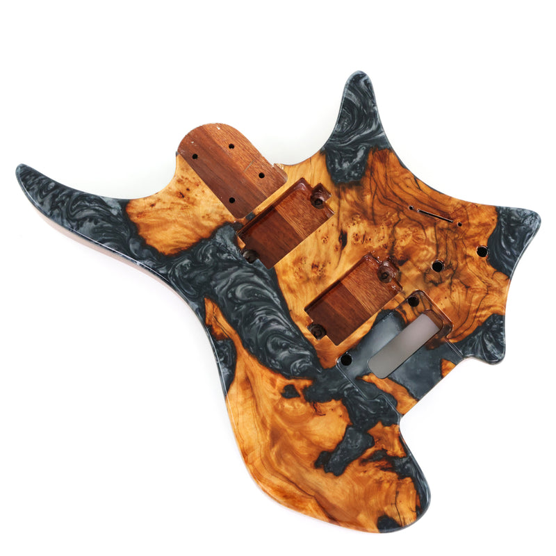 One-of-a-Kind Burl Wood Veneer Epoxy Resin Headless Electric Guitar Body (HBE-022)