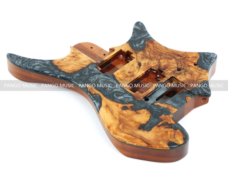 One-of-a-Kind Burl Wood Veneer Epoxy Resin Headless Electric Guitar Body (HBE-022)