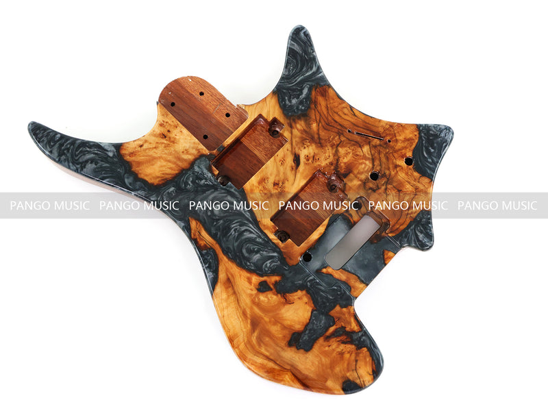 One-of-a-Kind Burl Wood Veneer Epoxy Resin Headless Electric Guitar Body (HBE-022)