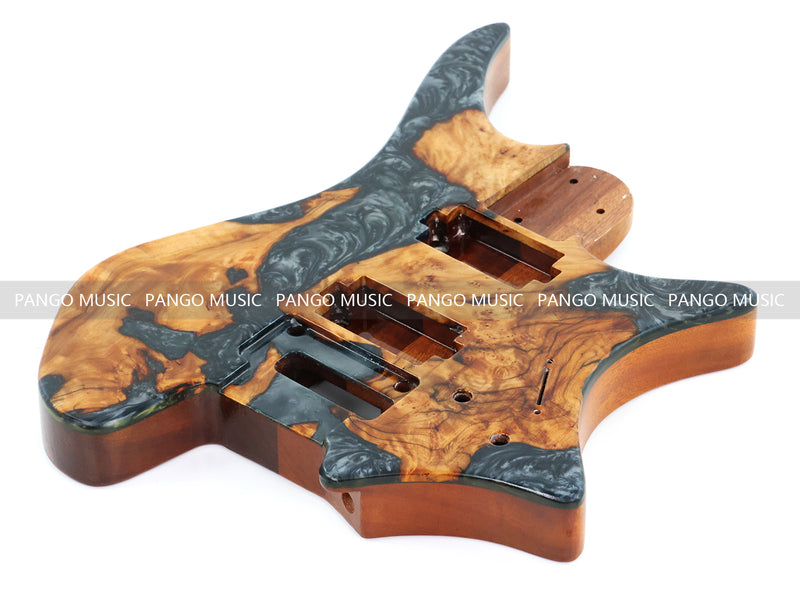 One-of-a-Kind Burl Wood Veneer Epoxy Resin Headless Electric Guitar Body (HBE-022)