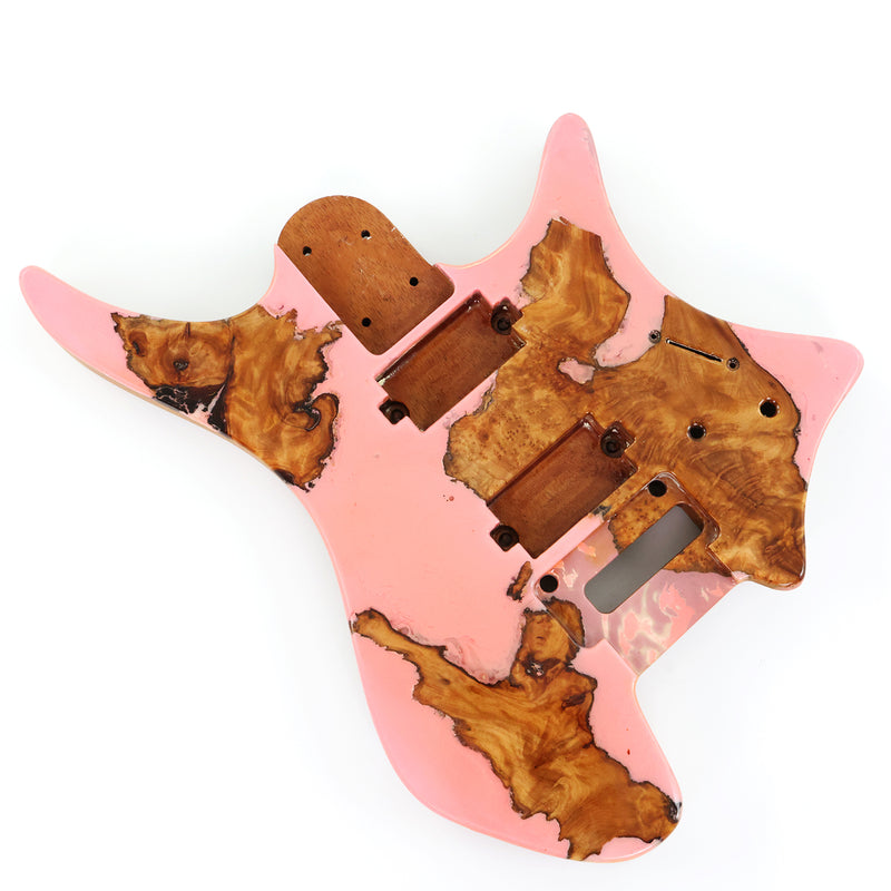 One-of-a-Kind Burl Wood Veneer Epoxy Resin Headless Electric Guitar Body (HBE-023)