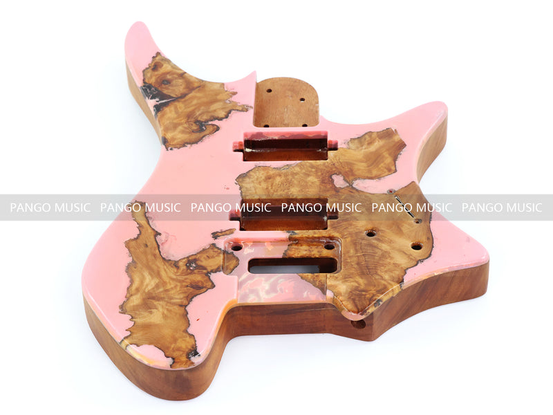 One-of-a-Kind Burl Wood Veneer Epoxy Resin Headless Electric Guitar Body (HBE-023)