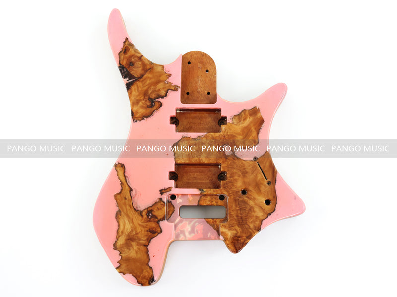 One-of-a-Kind Burl Wood Veneer Epoxy Resin Headless Electric Guitar Body (HBE-023)