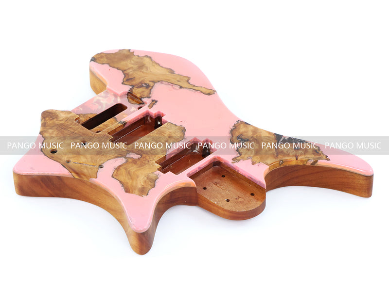 One-of-a-Kind Burl Wood Veneer Epoxy Resin Headless Electric Guitar Body (HBE-023)