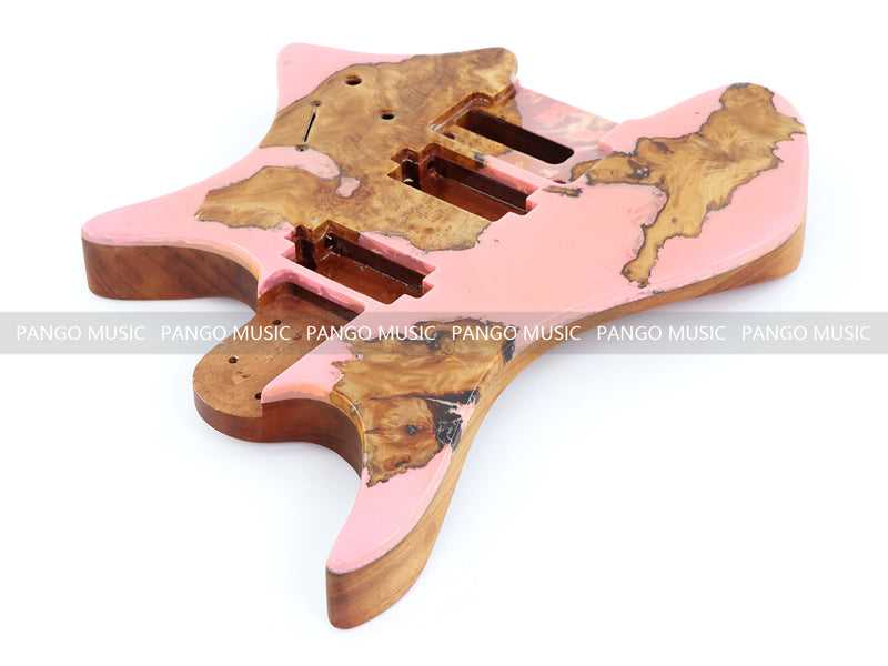 One-of-a-Kind Burl Wood Veneer Epoxy Resin Headless Electric Guitar Body (HBE-023)