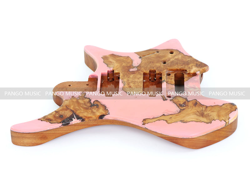 One-of-a-Kind Burl Wood Veneer Epoxy Resin Headless Electric Guitar Body (HBE-023)
