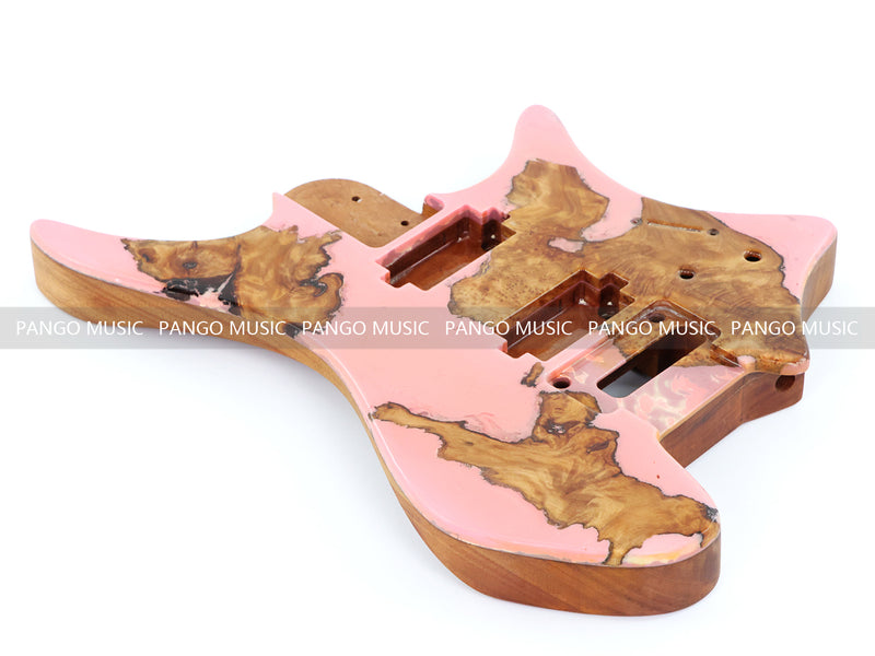 One-of-a-Kind Burl Wood Veneer Epoxy Resin Headless Electric Guitar Body (HBE-023)