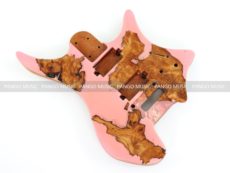 One-of-a-Kind Burl Wood Veneer Epoxy Resin Headless Electric Guitar Body (HBE-023)