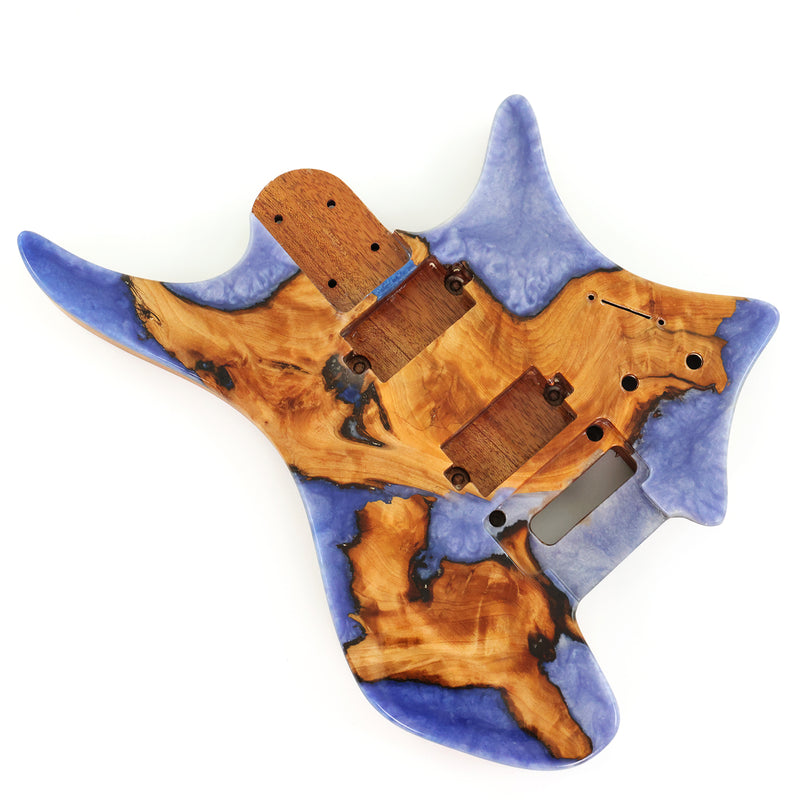 One-of-a-Kind Burl Wood Veneer Epoxy Resin Headless Electric Guitar Body (HBE-024)