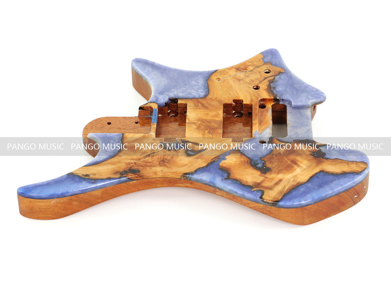 One-of-a-Kind Burl Wood Veneer Epoxy Resin Headless Electric Guitar Body (HBE-024)