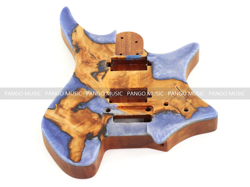 One-of-a-Kind Burl Wood Veneer Epoxy Resin Headless Electric Guitar Body (HBE-024)