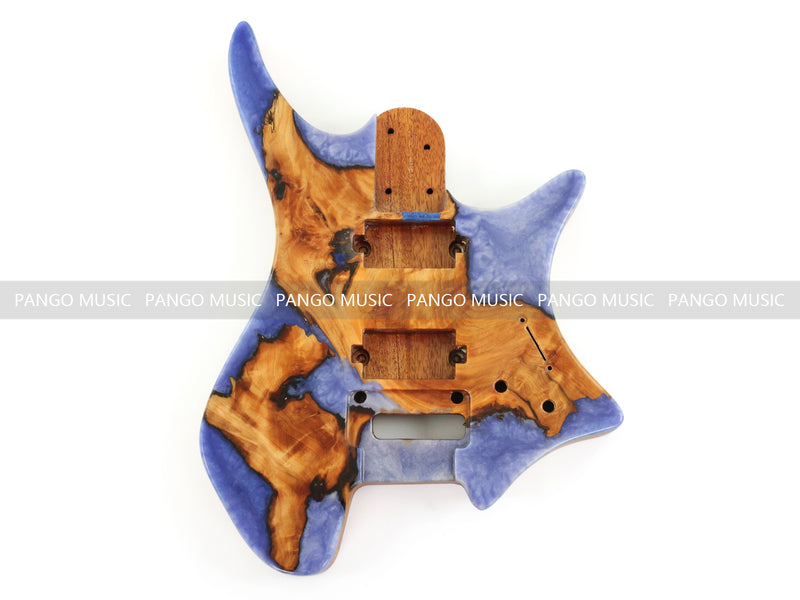One-of-a-Kind Burl Wood Veneer Epoxy Resin Headless Electric Guitar Body (HBE-024)