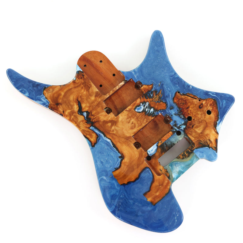 One-of-a-Kind Burl Wood Veneer Epoxy Resin Headless Electric Guitar Body (HBE-025)