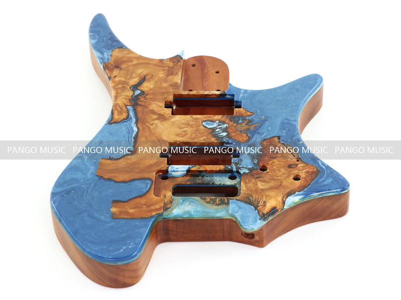 One-of-a-Kind Burl Wood Veneer Epoxy Resin Headless Electric Guitar Body (HBE-025)
