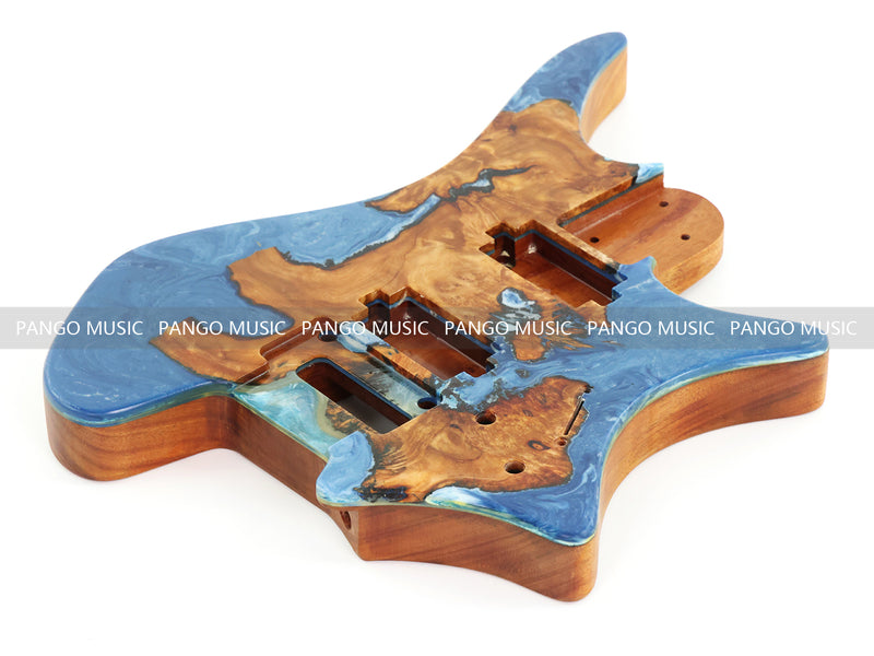 One-of-a-Kind Burl Wood Veneer Epoxy Resin Headless Electric Guitar Body (HBE-025)