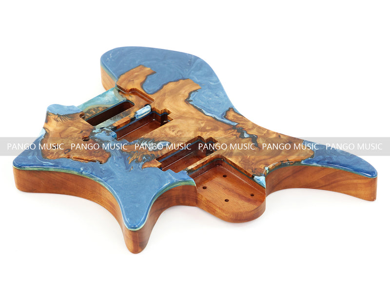 One-of-a-Kind Burl Wood Veneer Epoxy Resin Headless Electric Guitar Body (HBE-025)