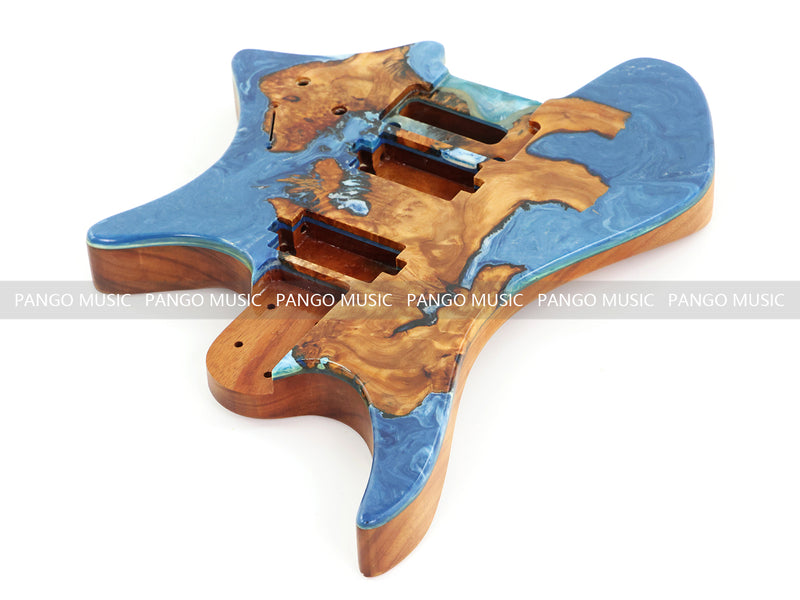 One-of-a-Kind Burl Wood Veneer Epoxy Resin Headless Electric Guitar Body (HBE-025)