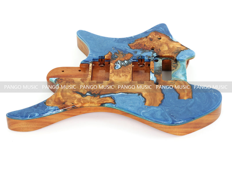 One-of-a-Kind Burl Wood Veneer Epoxy Resin Headless Electric Guitar Body (HBE-025)