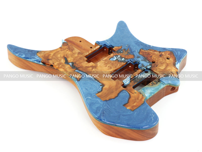 One-of-a-Kind Burl Wood Veneer Epoxy Resin Headless Electric Guitar Body (HBE-025)