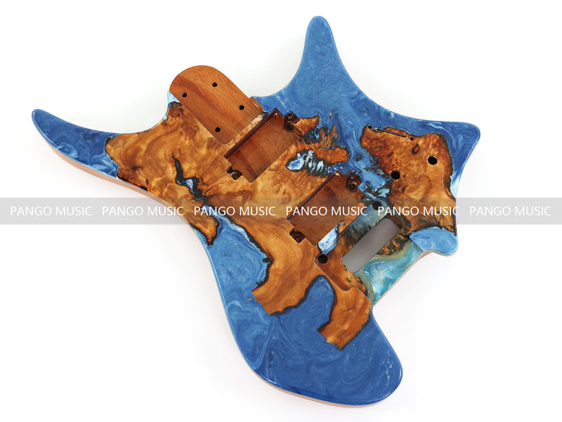 One-of-a-Kind Burl Wood Veneer Epoxy Resin Headless Electric Guitar Body (HBE-025)
