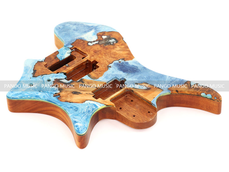 One-of-a-Kind Burl Wood Veneer Epoxy Resin Headless Electric Guitar Body (HBE-026)