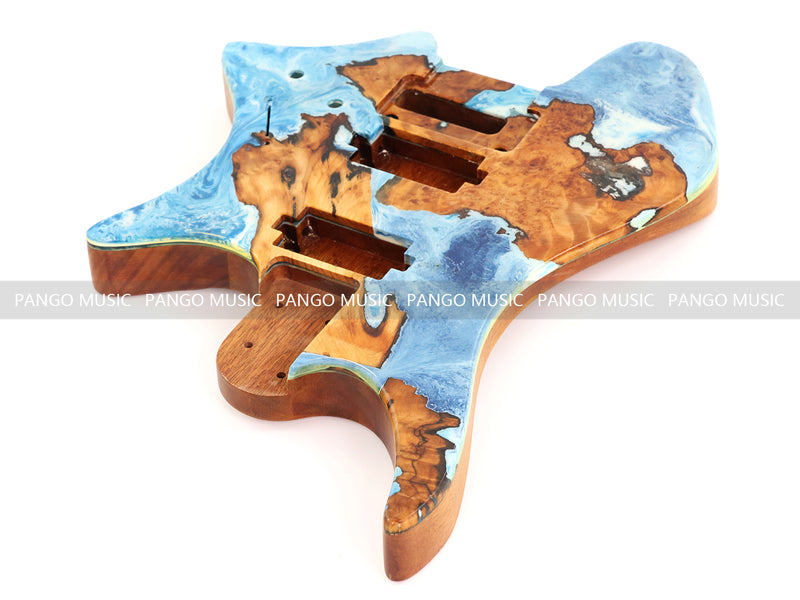 One-of-a-Kind Burl Wood Veneer Epoxy Resin Headless Electric Guitar Body (HBE-026)