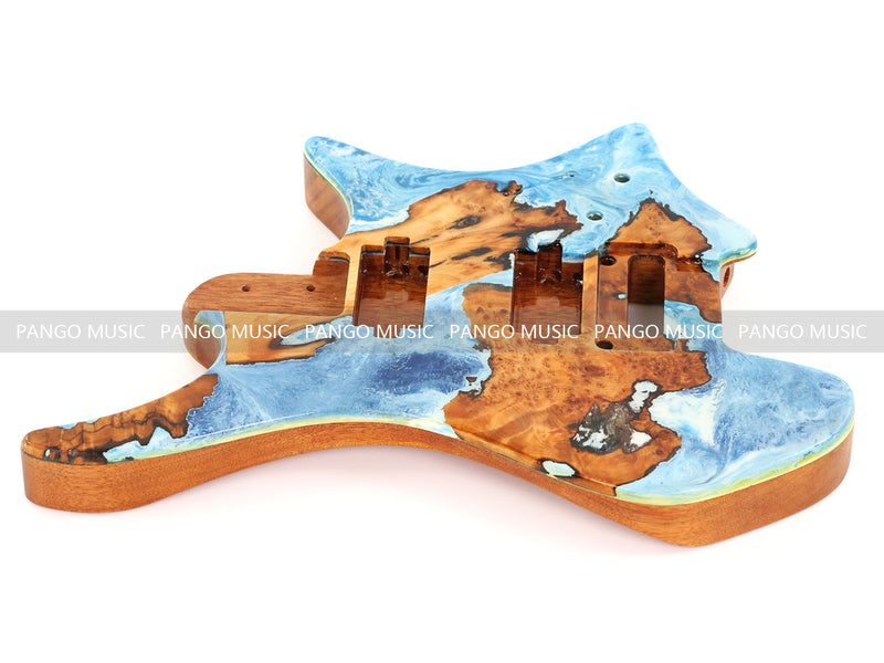 One-of-a-Kind Burl Wood Veneer Epoxy Resin Headless Electric Guitar Body (HBE-026)