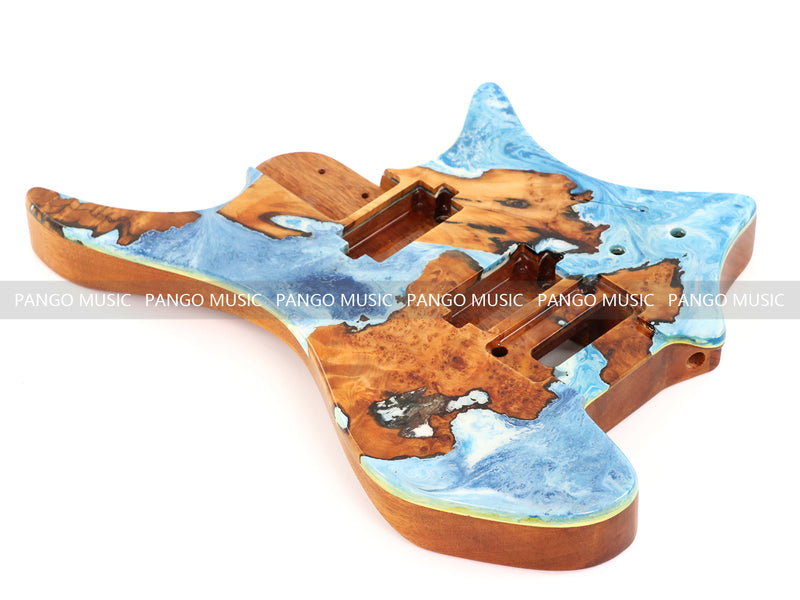 One-of-a-Kind Burl Wood Veneer Epoxy Resin Headless Electric Guitar Body (HBE-026)