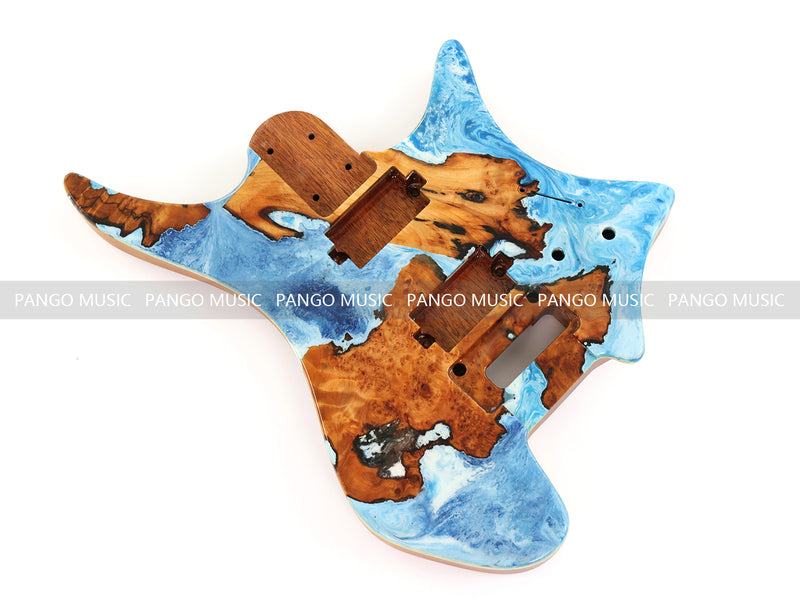 One-of-a-Kind Burl Wood Veneer Epoxy Resin Headless Electric Guitar Body (HBE-026)