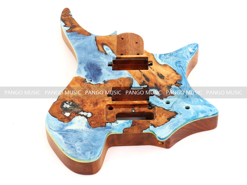 One-of-a-Kind Burl Wood Veneer Epoxy Resin Headless Electric Guitar Body (HBE-026)