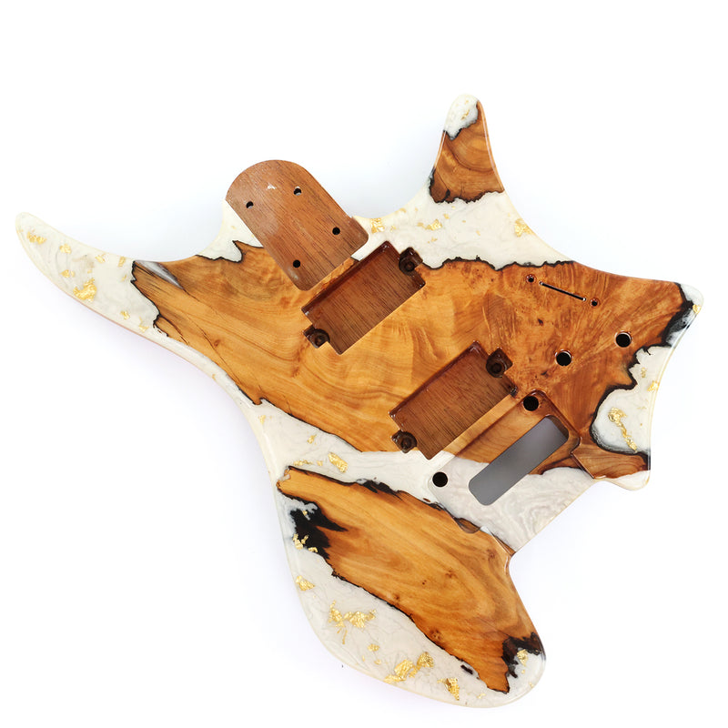 One-of-a-Kind Burl Wood Veneer Epoxy Resin Headless Electric Guitar Body (HBE-027)