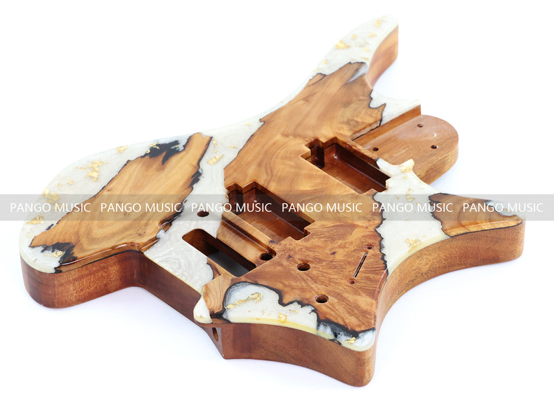 One-of-a-Kind Burl Wood Veneer Epoxy Resin Headless Electric Guitar Body (HBE-027)