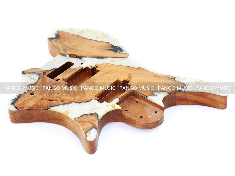 One-of-a-Kind Burl Wood Veneer Epoxy Resin Headless Electric Guitar Body (HBE-027)