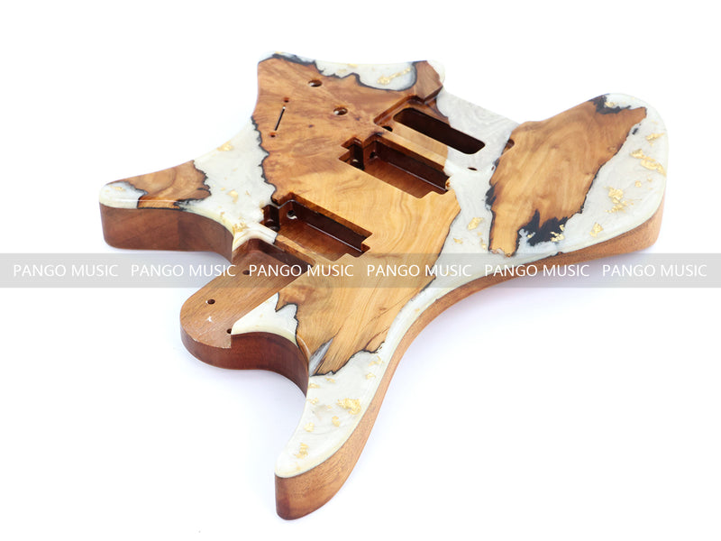 One-of-a-Kind Burl Wood Veneer Epoxy Resin Headless Electric Guitar Body (HBE-027)