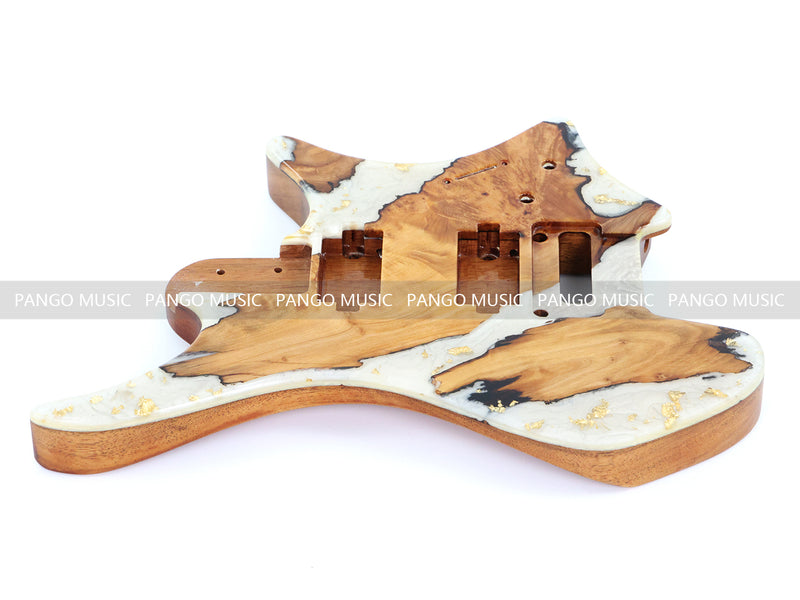 One-of-a-Kind Burl Wood Veneer Epoxy Resin Headless Electric Guitar Body (HBE-027)