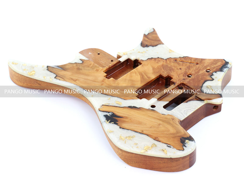 One-of-a-Kind Burl Wood Veneer Epoxy Resin Headless Electric Guitar Body (HBE-027)